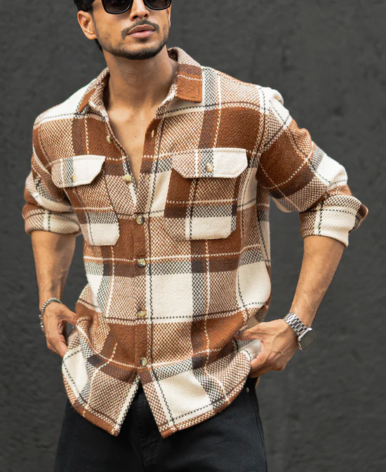 navy and wine flannel checks shirt