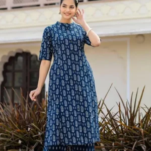 buy st swadha trend blue color elegant women's pure cotton kurta pant set printed design